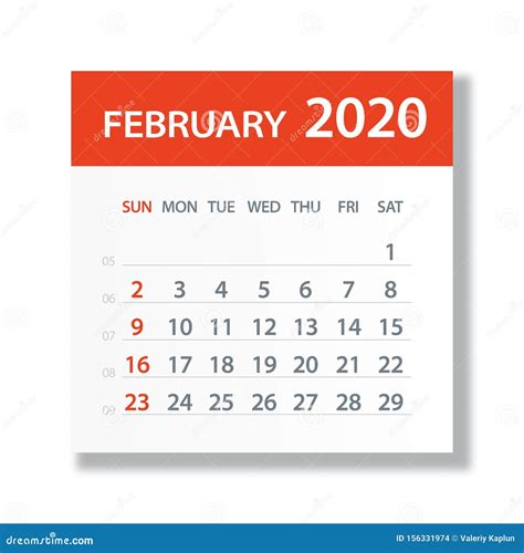 February 2020 Calendar Leaf Vector Illustration Stock Illustration
