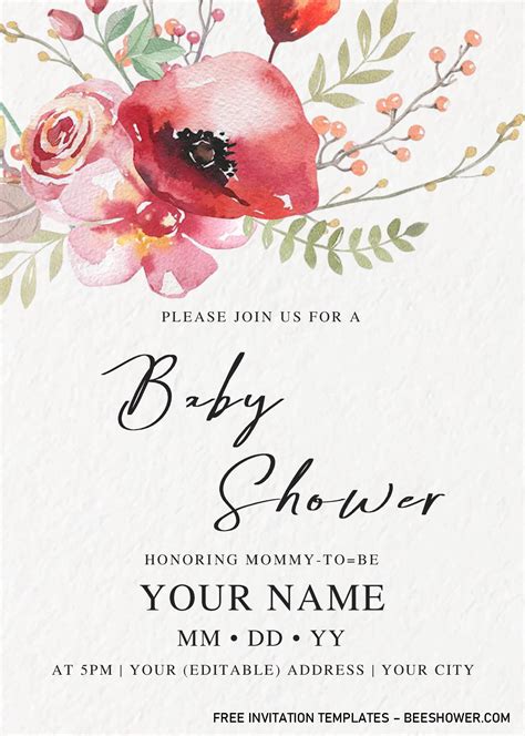 Floral striped baby shower invitation. Botanical Baby Shower Invitation Templates - Editable With ...