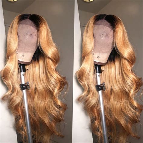 Ombre 1B 27 Honey Blonde Color Body Wave Side Part Lace Front Wigs