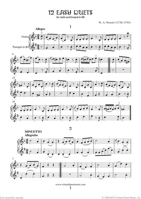 Mozart Easy Duets Sheet Music For Violin And Trumpet Pdf
