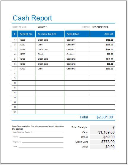 Printable Daily Cash Report Template Printable Templates