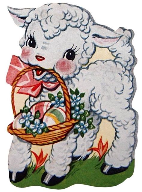 Retro Easter Lamb Clip Art Click For Printable Picture Vintage Fangirl Easter Paintings