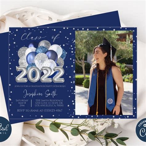 Graduation Party Invitation Template Editable Navy Blue And Etsy