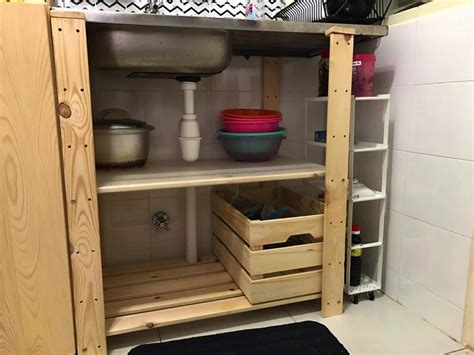 Rak kabinet lemari piring dapur kitchen set gantungan panci storage. Modal RM 59 Sahaja Untuk Hasilkan Rak Bawah Sinki Macam Ni ...