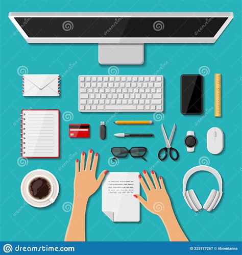Top View Of A Modern Business Office Workplace Stock Vector