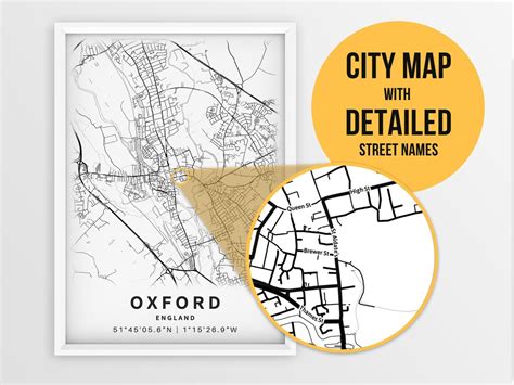 Printable Map Of Oxford England United Kingdom With Street Etsy