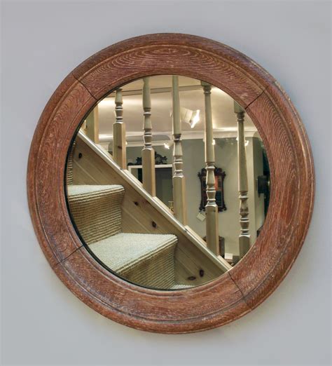 Antique Round Oak Mirror Port Hole Mirror Convex Mirror Butlers