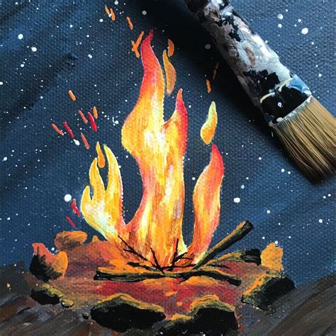 Campfire Painting Print Camping Bonfire Fireplace Fire Etsy In 2020