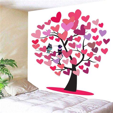 [35 Off] Love Hearts Tree Birds Wall Art Valentine S Day Tapestry Rosegal