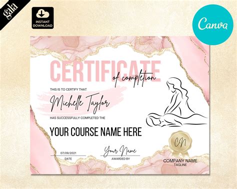 Certificate Of Completion Massage Massage Certificate Etsy