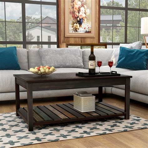 Wooden Wood Top Coffee Table For Living Room Segmart 43 X 37 X 18
