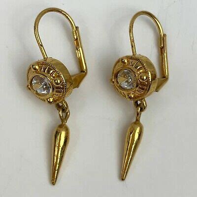 Avon Gold Tone Clear Rhinestone Dangle Pierced Earrings Dainty EBay