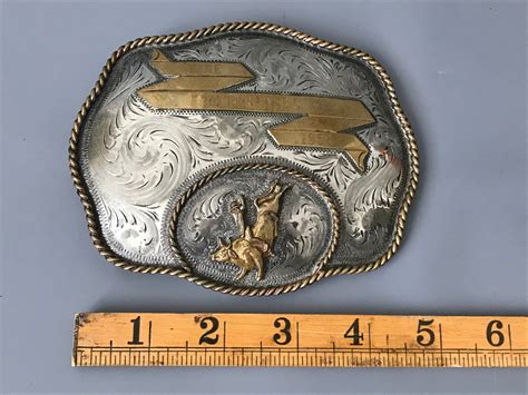 Large Vintage 1950s Rodeo Belt Buckle Bull Riding Cowboy Etsy
