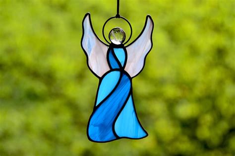 Stained Glass Angel Suncatcher Memorial T Window Hanging Etsy