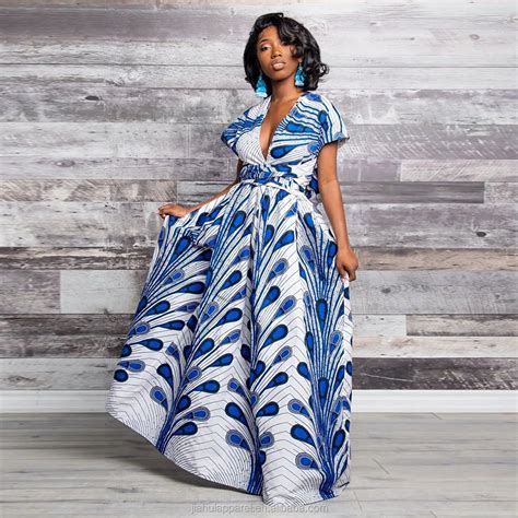 Latest African Kitenge Fashion 2019 Maxi Printed Peacock Women Dresses Sexy Bandage Fancy Party
