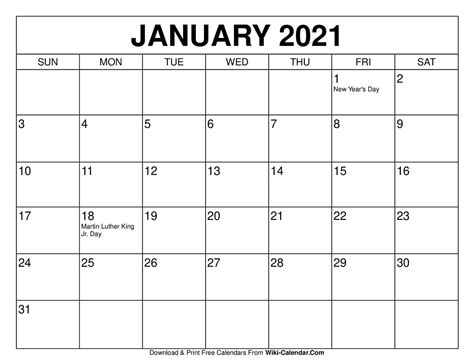 Download Calendar January 2021 January 2021 Calendar Templates For