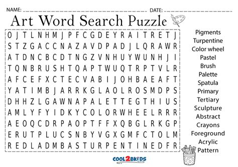 Printable Art Word Search Cool2bkids