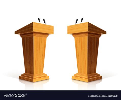 Wooden Podium With Microphone Speech Stand Vector Image