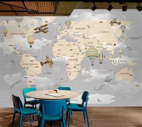 Ellipse World Map Wallpaper Wallpaper For Kids Room Peel Etsy