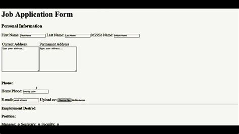 How To Create Job Application Form In Html Html Tutorial Youtube