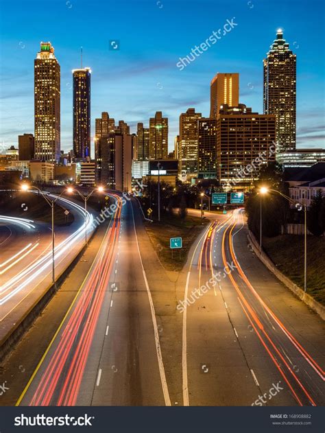 Atlanta Downtown Skyline During Twilight Blue Hour Atlanta Downtown