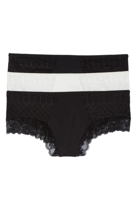 Honeydew Intimates 3 Pack Lace Trim Hipster Panties In Black Ivory