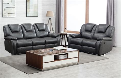 Gray Air Leather Power Reclining Sofa And Loveseat Set Granite Furniture