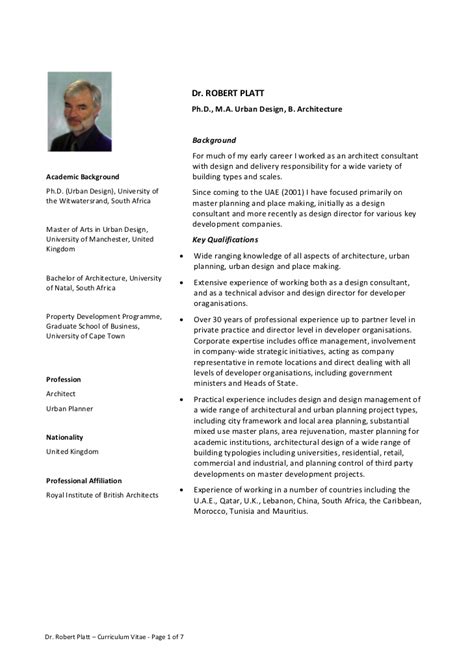 Bachelor of science in community and regional planning. Cv Robert Platt 12062011