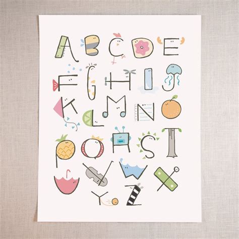 Abc Poster With Hand Drawn Characters For Each Letter Digital Print