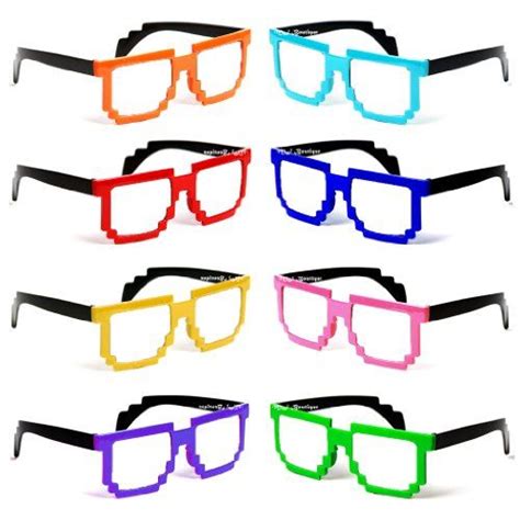 Assorted Random Colors Pixelated Glasses Minecraft Computer Novelty Nerd Geek Gamer One Dozen