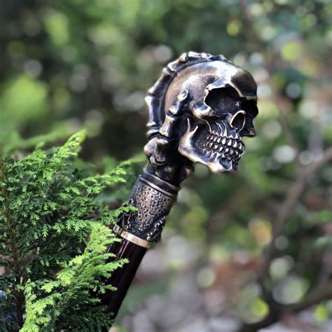 Skull Walking Stick Cane Wood And Bronze Hand Casted Metal Etsy