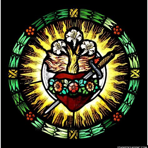 Immaculate Heart With Flowers Stained Glass Window