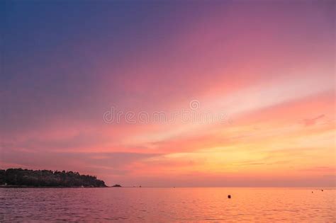 Summer Sunset On Adriatic Sea In Croatia With Amazing Colors Is Stock
