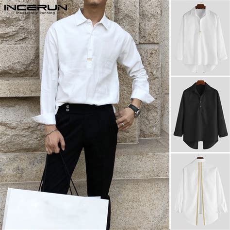 Incerun 2020 Mens Long Sleeve Shirt Man Brand Patchwork Lapel