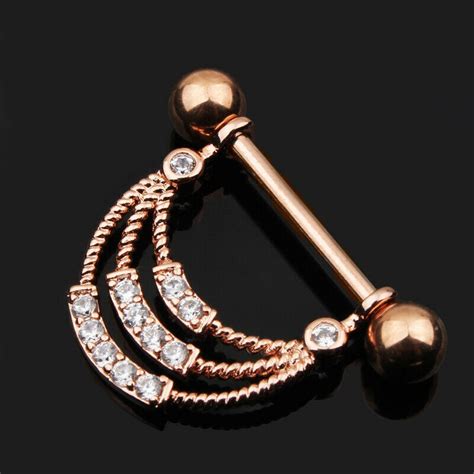 Nipple Ring Bars Luxury Triple Lined Jewelry Rhinestone Body Piercing Breast Ebay