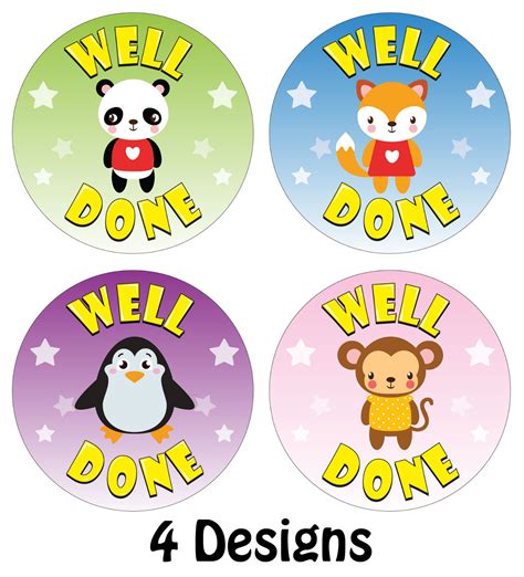 144 X Well Done Reward Stickers Animal Theme School Teachers Parents