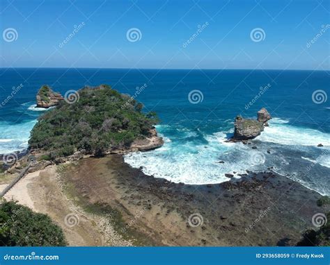 Aerial For Ngliyep Beach In South Malang East Java Indonesia Stock