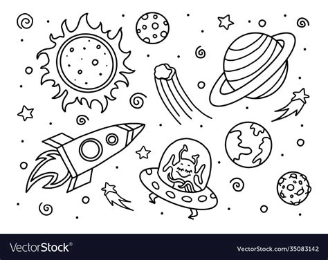 Space Line Art Doodle Royalty Free Vector Image
