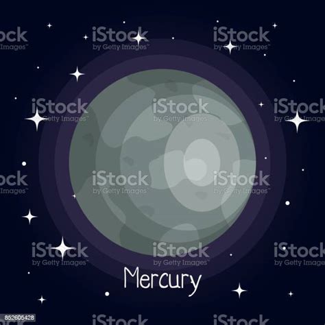 Mercury Planet In Space With Stars Shiny Cartoon Style Stock