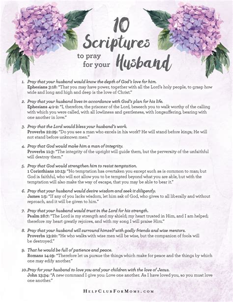 10 Scriptures To Pray For Your Husband Printable Help Club For Moms