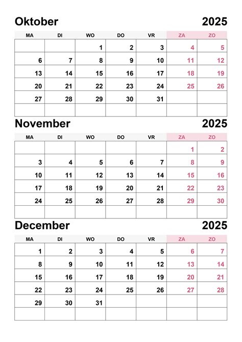 Kalender Oktober November December 2025