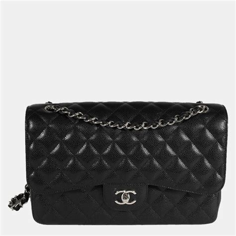 Chanel Black Quilted Caviar Leather Jumbo Classic Double Flap Shoulder