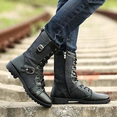 Punk Men's Military Buckle Lace Up Casual Fashion Boys Mid Calf Boots ...