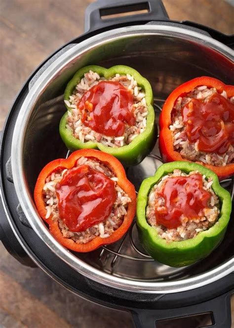 5 ingredient instant pot ground turkey red lentil penne. Delicious Instant Pot Stuffed Peppers, with ground beef or ...