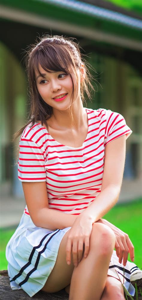 women asian smile model brunette skirt brown eyes 1440x3040 phone hd wallpaper