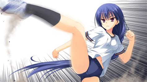 Muririn Nagamitsu Maya Noble Works Game Cg Girl Black Socks Blue Hair Buruma Gym