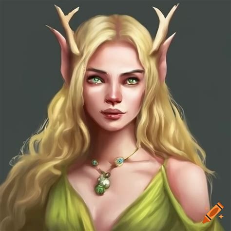 A Female High Elf Druid With Pointy Ears And Blonde Hair In Yellow Robes And Fancy Jewlery On