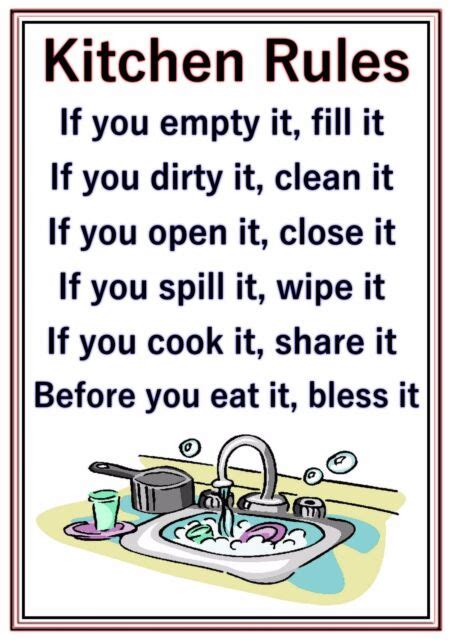 A4 Poster Sign Joke Novelty Funny Kitchen Cleaning Rules For Sale