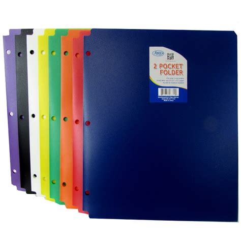 Apex Poly 2 Pocket Folder Assorted Colors 3 Hole Punched