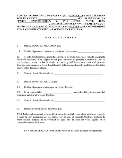 Contrato Individual De Trabajo Formato Word PDF Legalario
